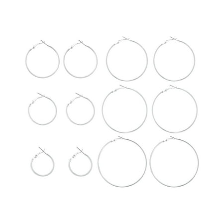 Time and Tru Women's Silver Tone Graduated Wire Hoop Earring Set, 6-Piece