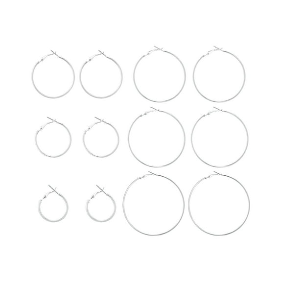 Time and Tru Women's Silver Tone Graduated Wire Hoop Earring Set, 6-Piece