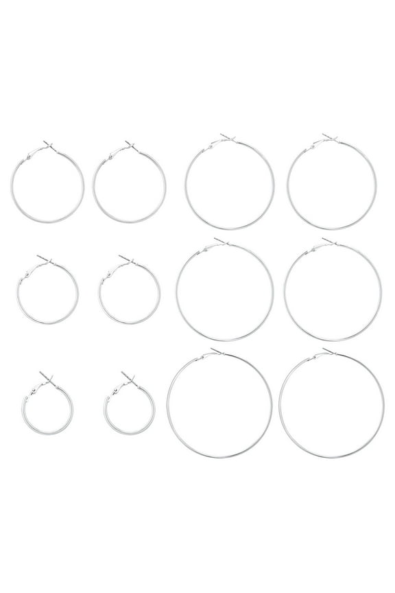 Women's Silver Tone Graduated Wire Hoop Earring Set, 6-Piece