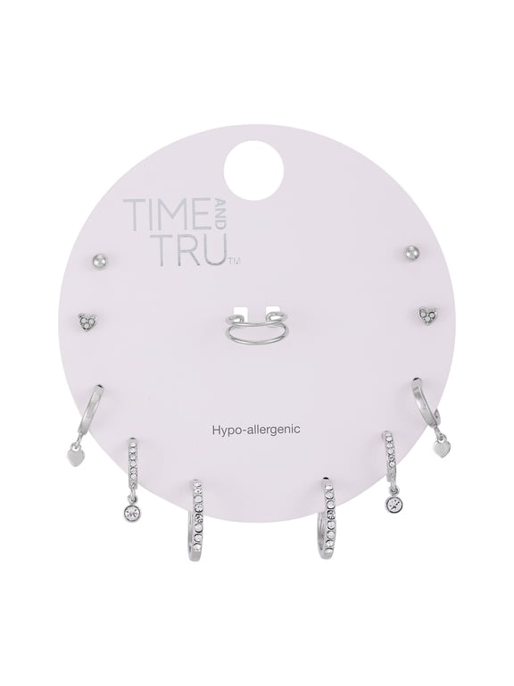 Women's Silver Tone Multi Earring Set with Glass Stones