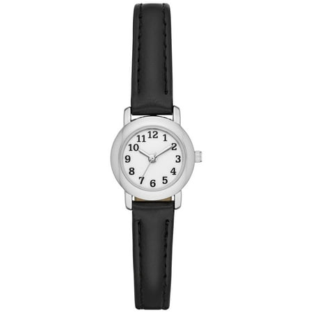 Time and Tru Women's Silver Tone Watch with Faux Leather Strap