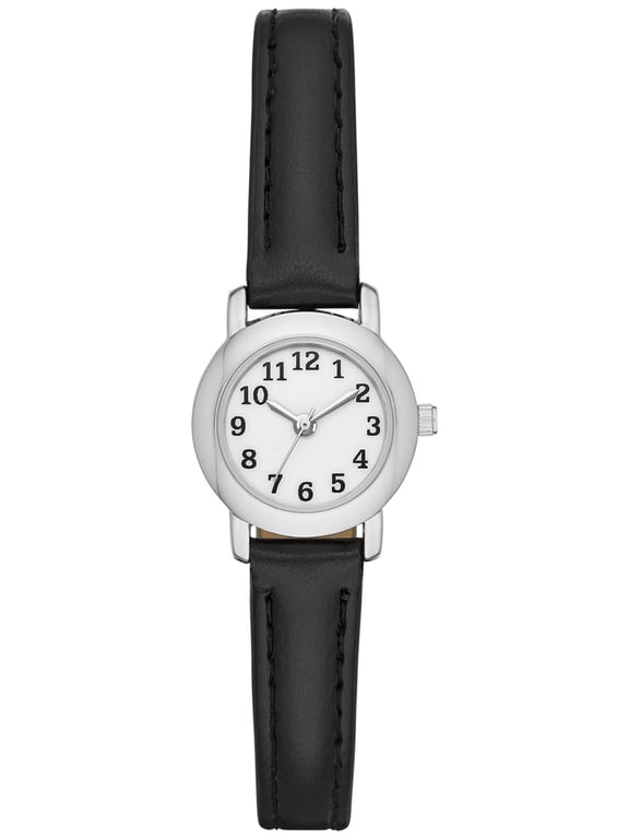 Women's Analog Wristwatch: Silver Tone Round Case; Black Faux Leather Strap (FMDOTT009)