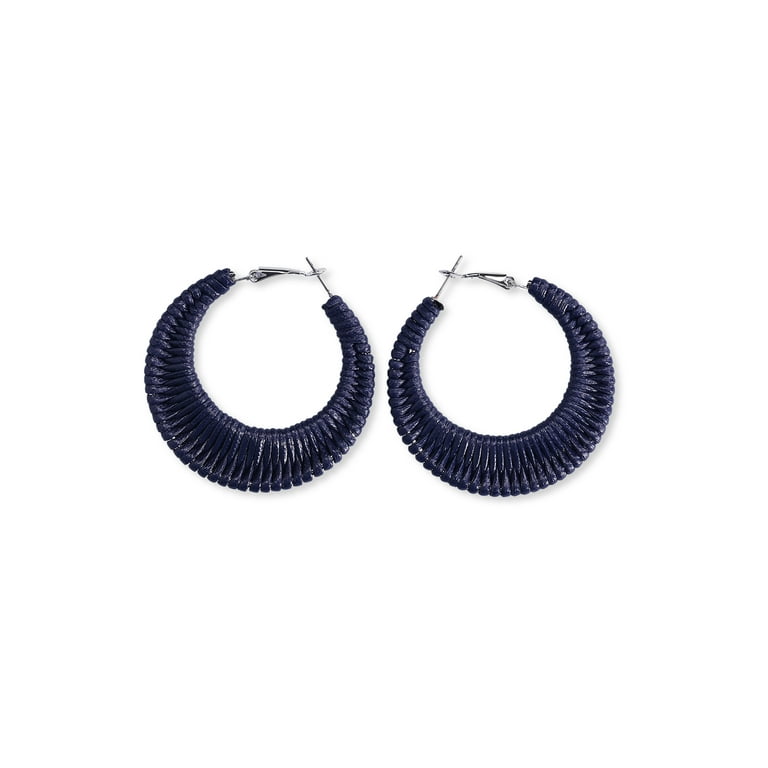 Time and Tru Women's Silver Tone and Navy Faux Leather Wrap Hoop