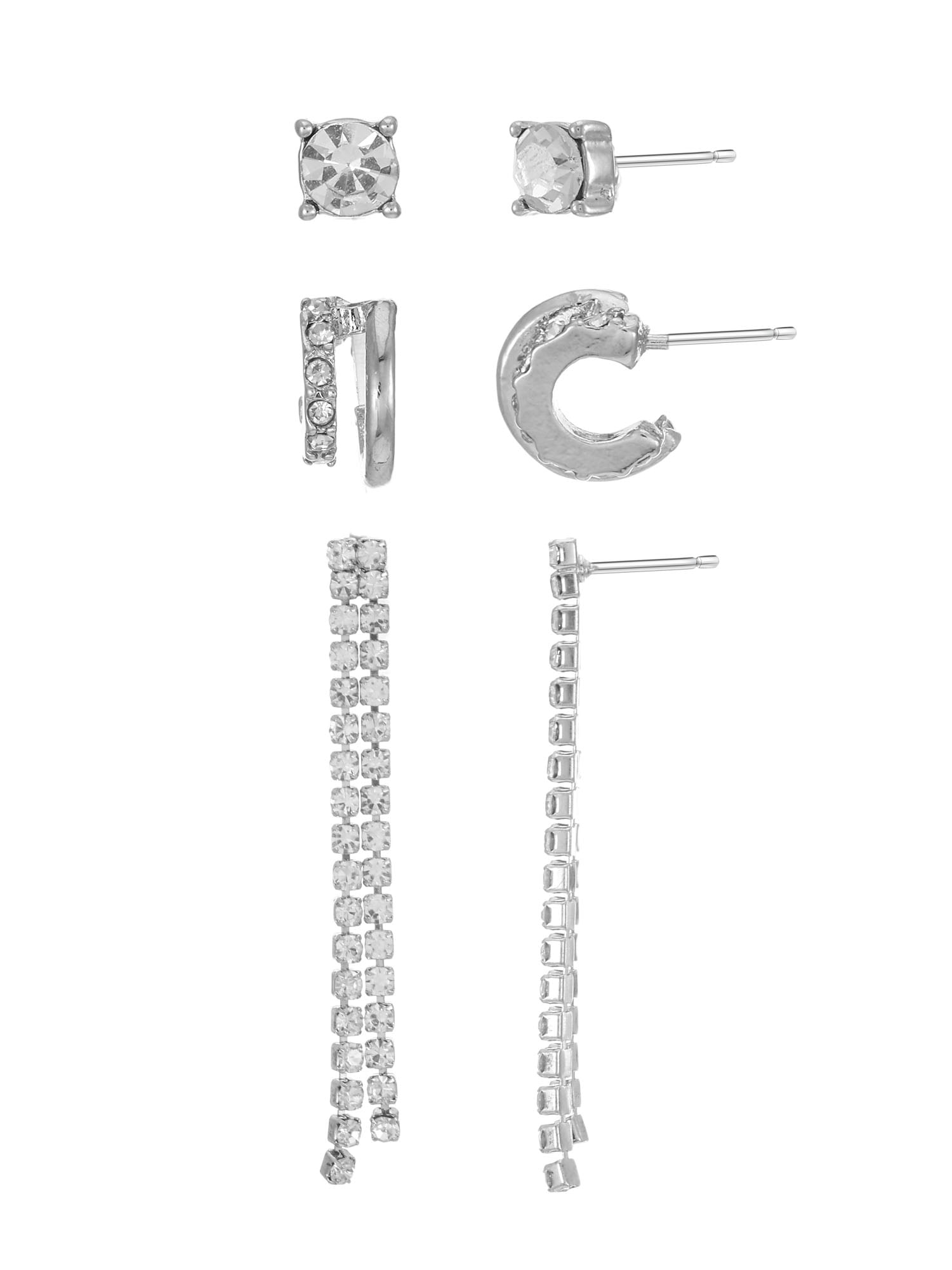 Time and Tru Women's Silvertone Earring Set, 3 Pairs