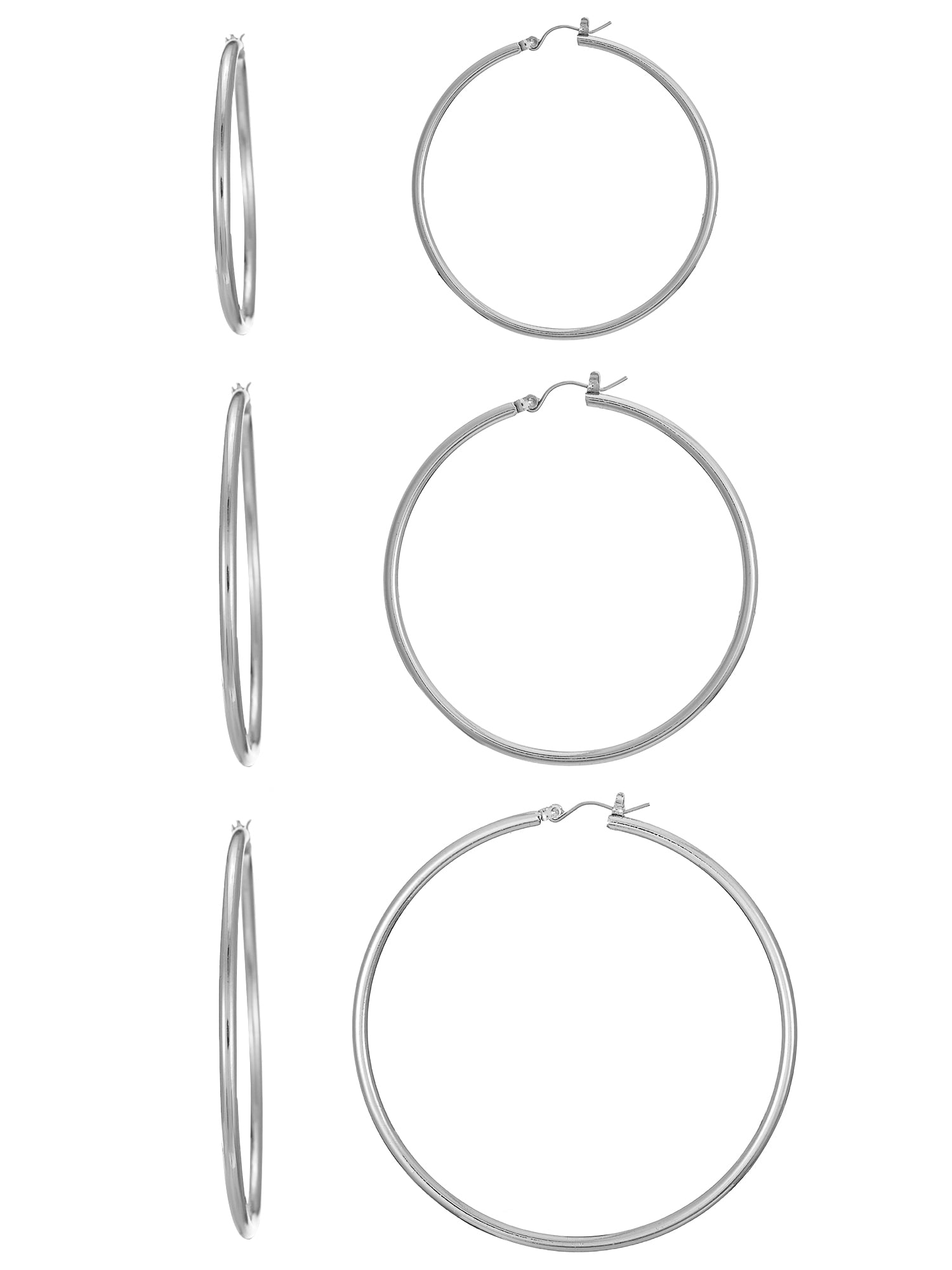 Time and Tru Women's Silvertone Endless Hoop Collection, 3 Pairs