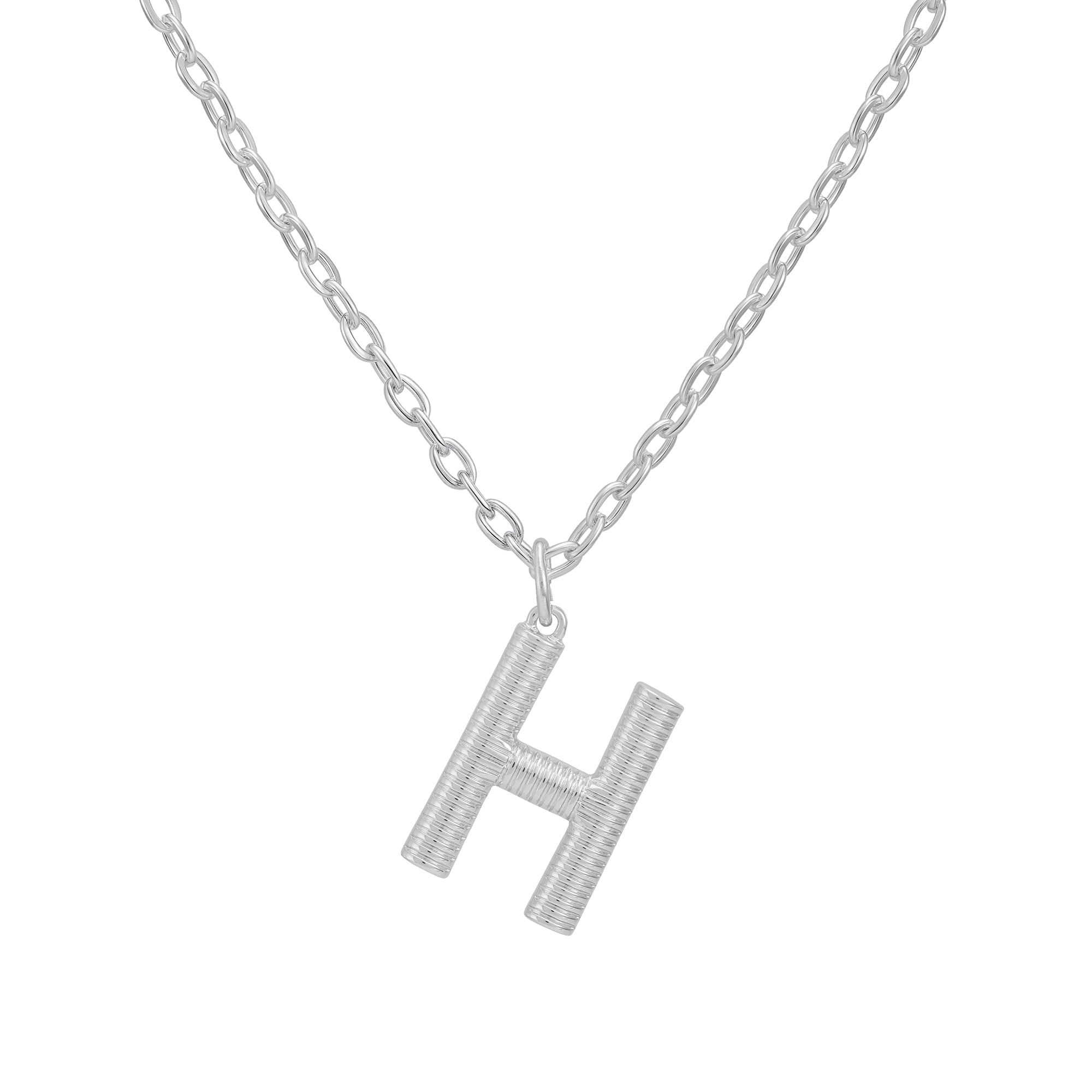 Time and Tru Women's Silvertone Initial H Necklace with Giftable Pouch