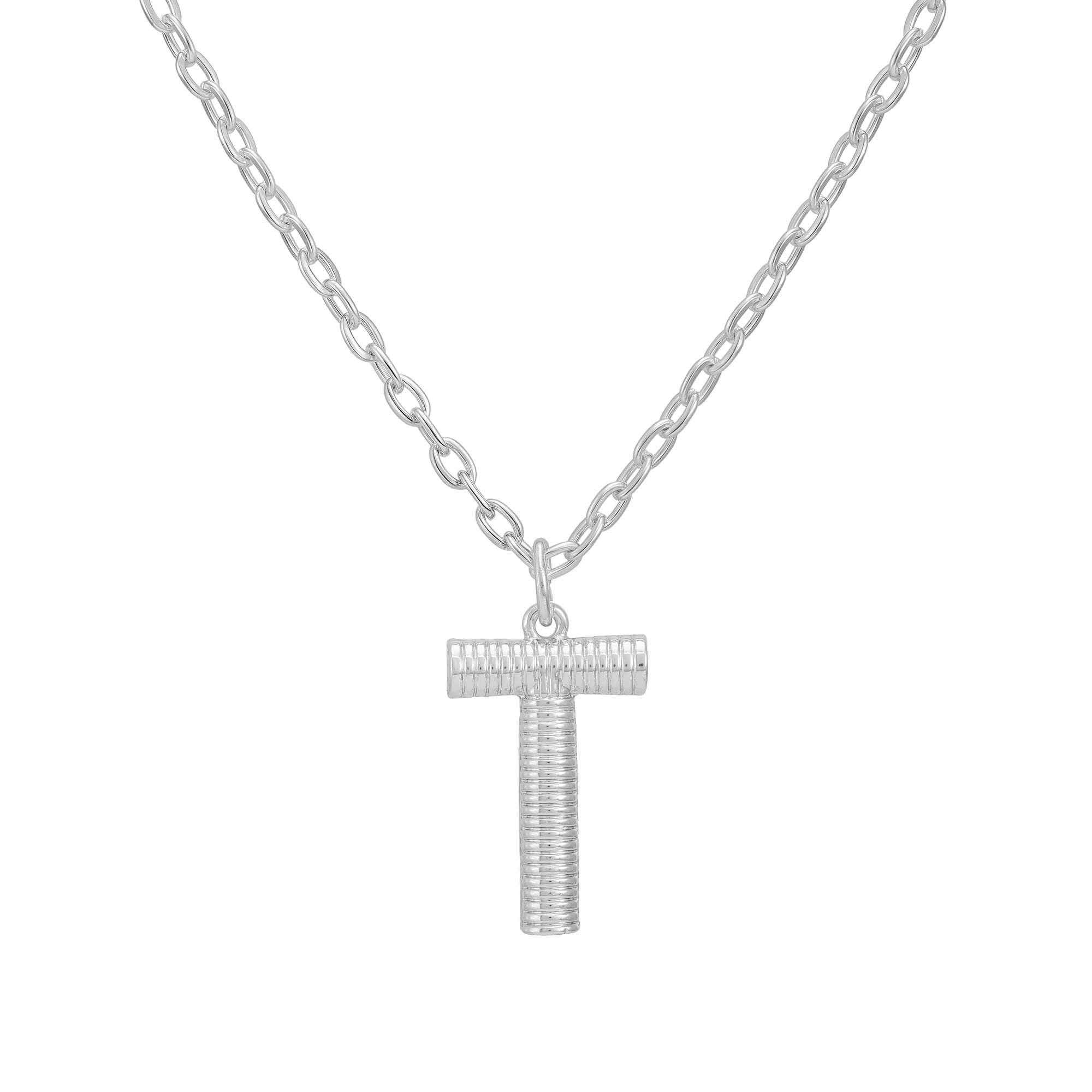 Time and Tru Women's Silvertone Initial T Necklace with Giftable Pouch