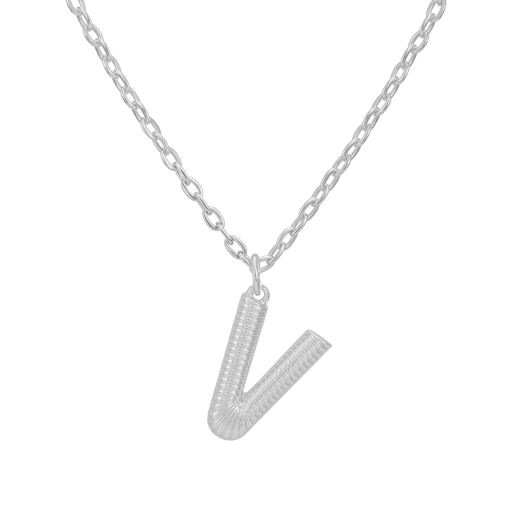Time and Tru Women's Silvertone Initial V Necklace with Giftable Pouch