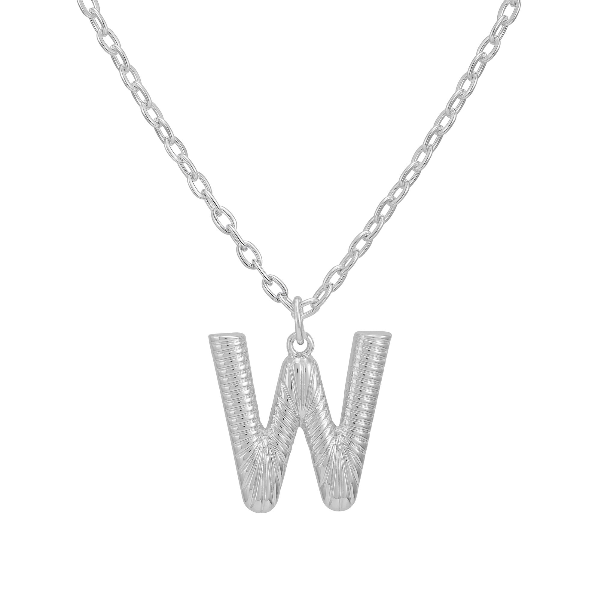 Time and Tru Women's Silvertone Initial W Necklace with Giftable Pouch