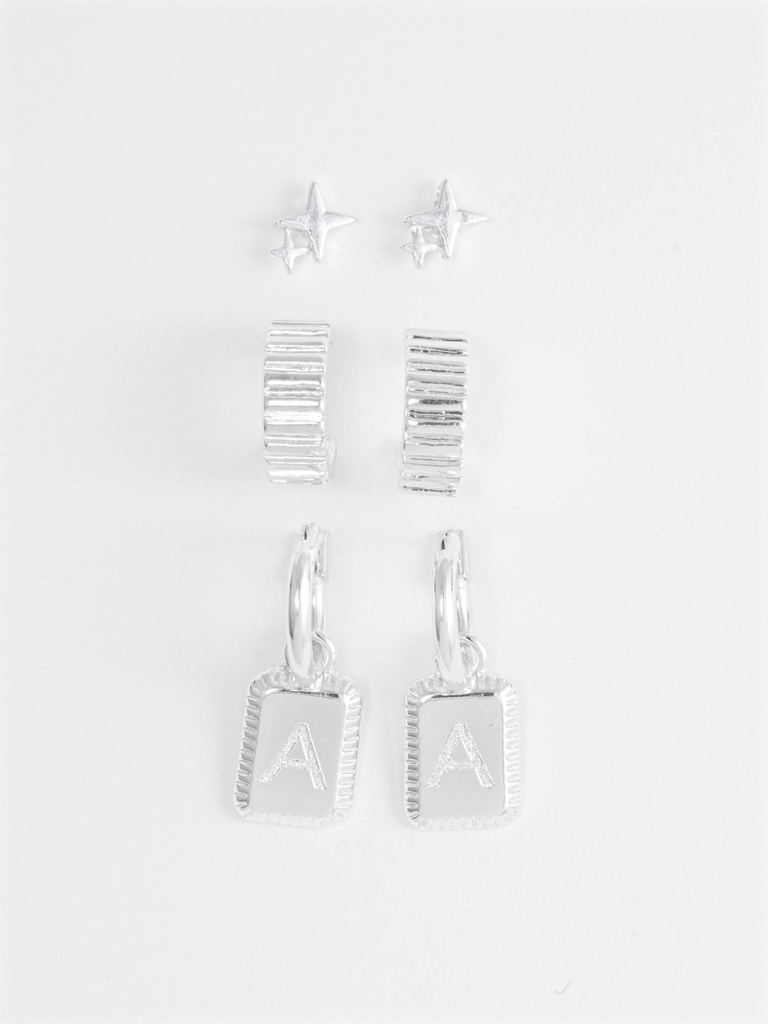 Women's Silvertone Multi Earring Set, 3 Pairs, Initial A