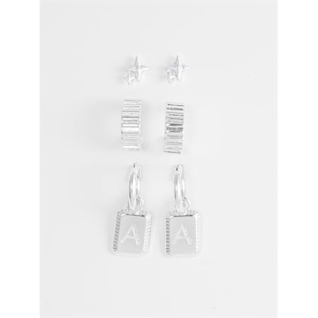 Time and Tru Women's Silvertone Multi Earring Set, 3 Pairs, Initial A