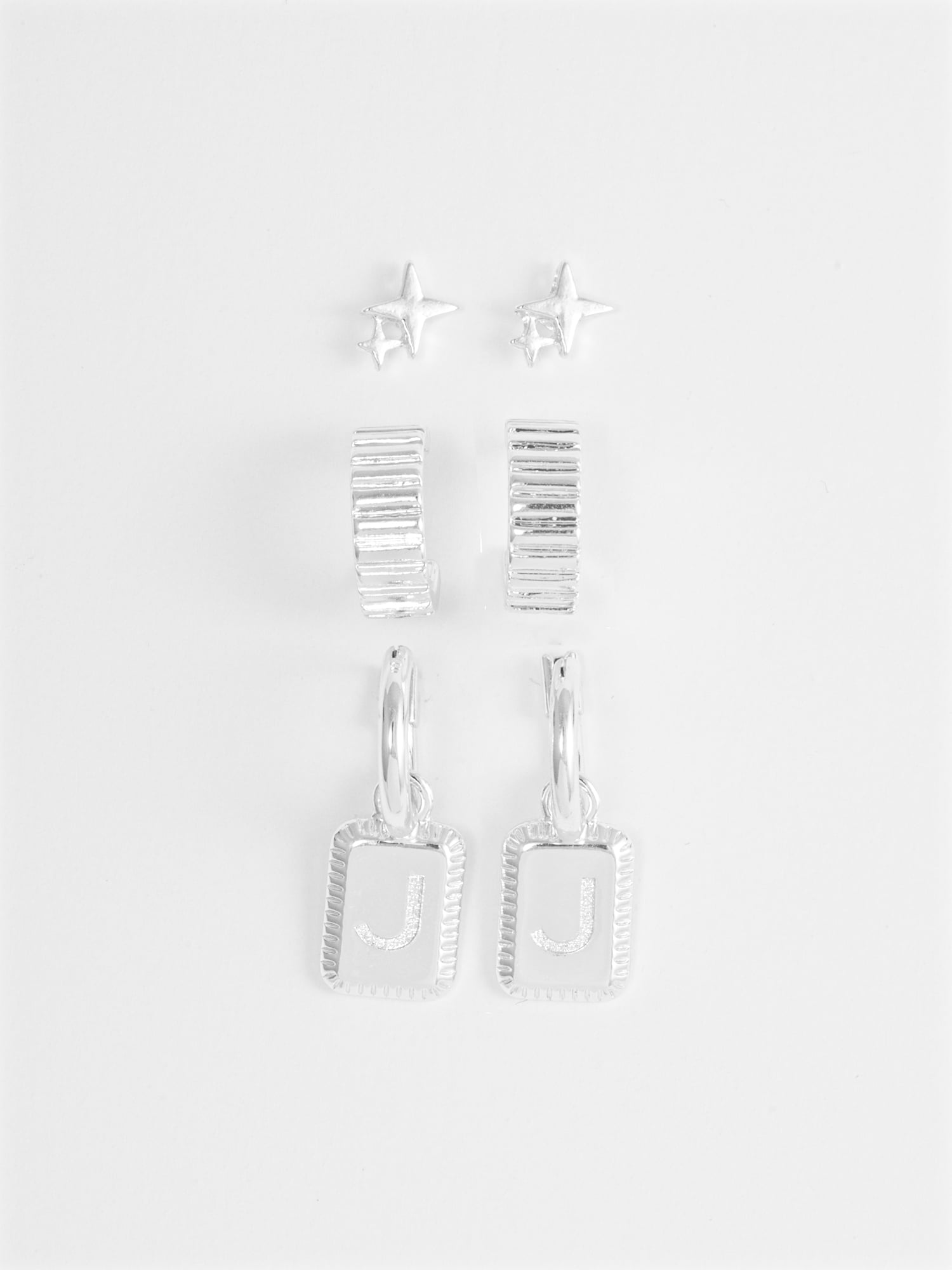 Time and Tru Women's Silvertone Multi Earring Set, 3 Pairs, Initial J