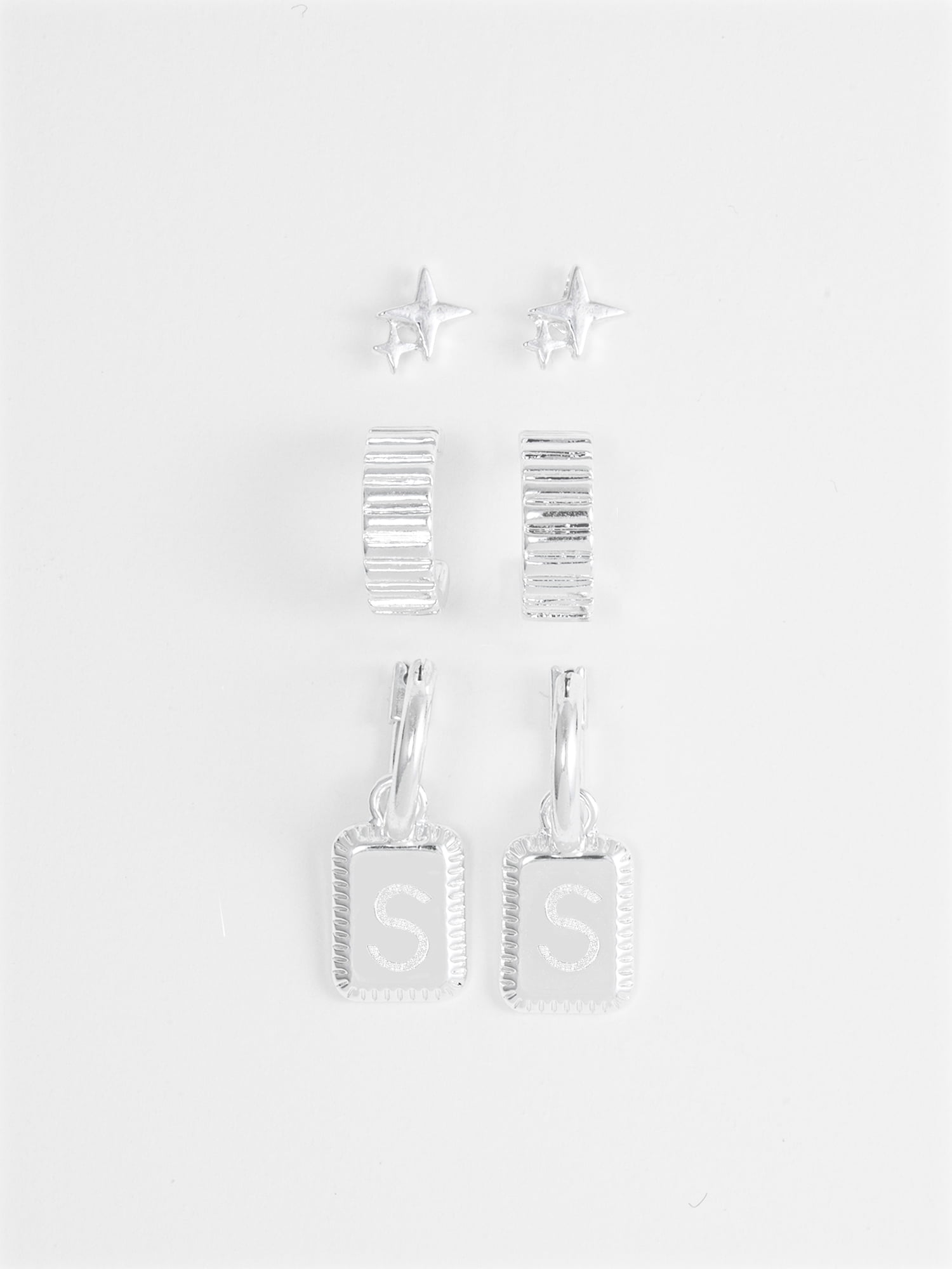 Time and Tru Women's Silvertone Multi Earring Set, 3 Pairs, Initial S