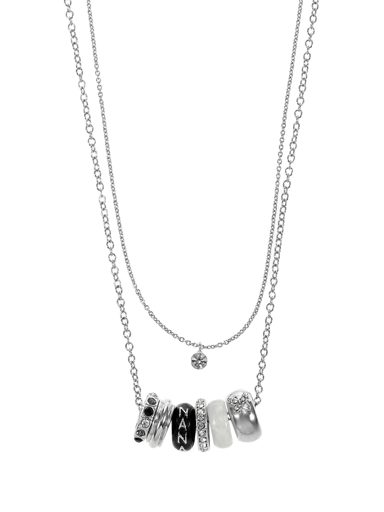 Time and Tru Women's Silvertone Round Charm Necklace, "Nana" Black/Ivory, 1 Piece