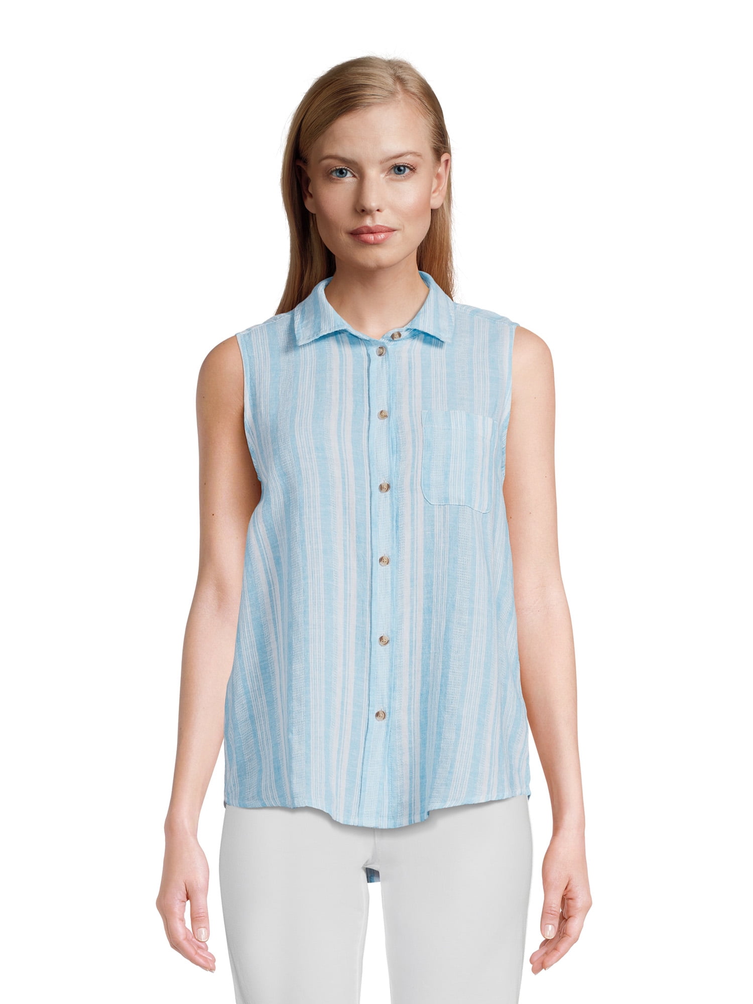 Time and Tru Women's Sleeveless Button-Down Shirt