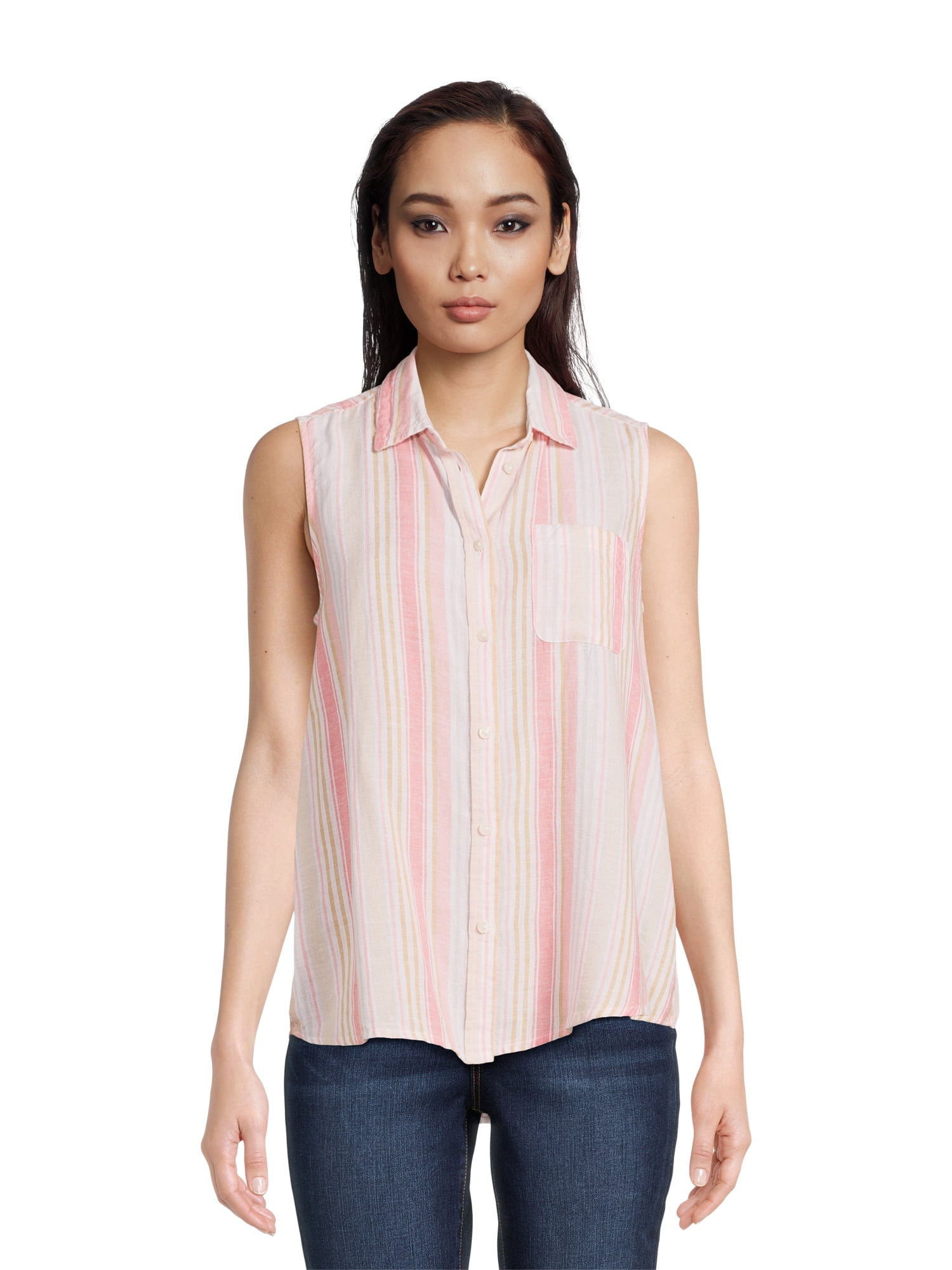 time-and-tru-women-s-sleeveless-button-down-top-sizes-xs-xxxl