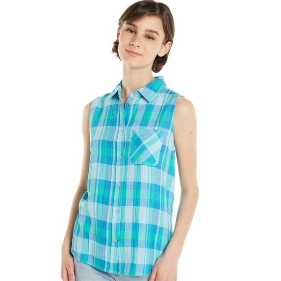 Time and Tru Women's Sleeveless Button Down Top, Sizes XS-XXXL