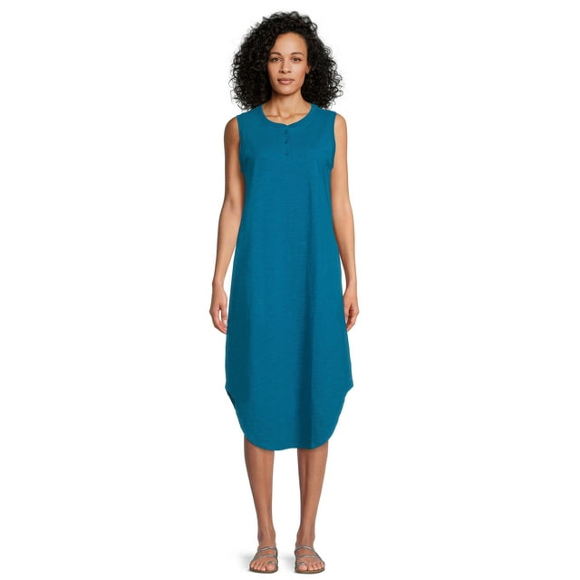 Time and Tru Women's Sleeveless Curve Hem Henley Midi Dress