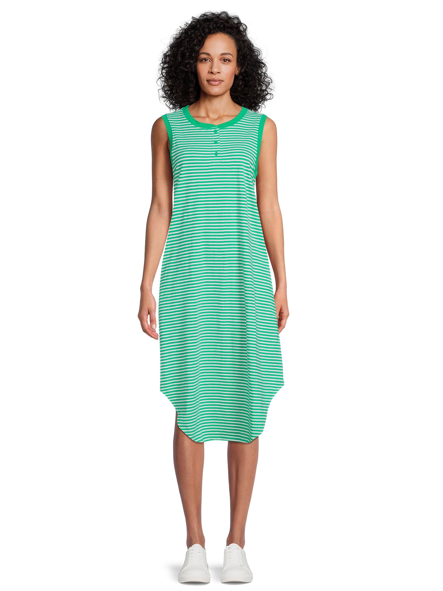 Time and Tru Women's Sleeveless Curve Hem Henley Midi Dress - Walmart.com