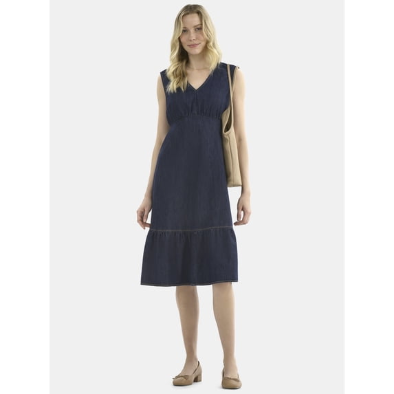 Time and Tru Women's Sleeveless Denim Dress with Ruffle Hem, XS-4X