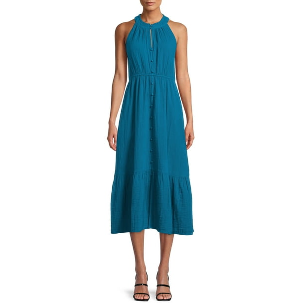 Time and Tru Women's Sleeveless Double Cloth Midi Dress - Walmart.com