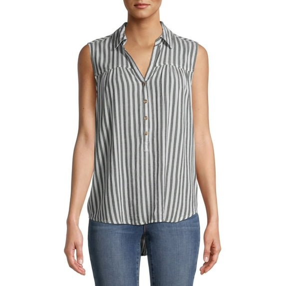 Time and Tru Women's Sleeveless Henley Popover Top