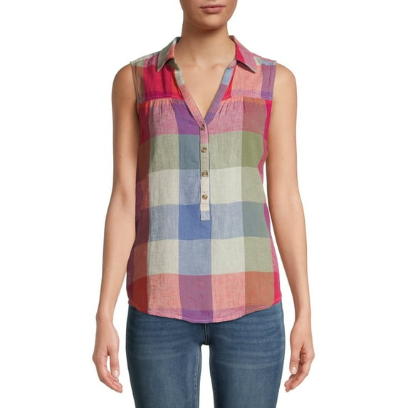 Time and Tru Women's Sleeveless Henley Popover Top