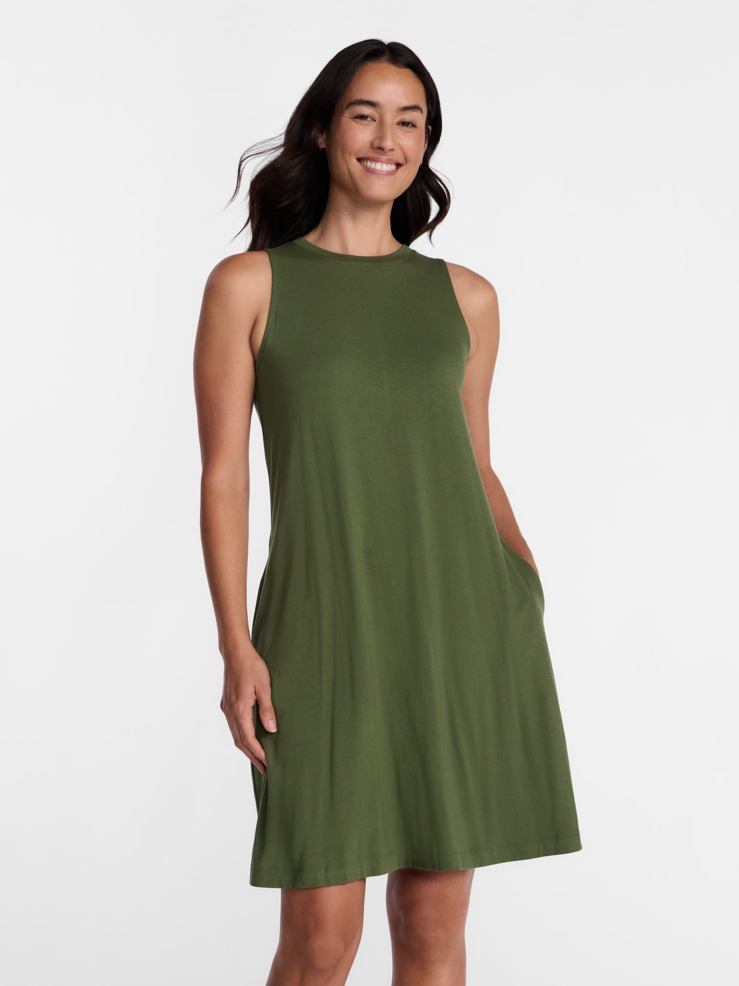 Time and Tru Women’s Sleeveless Knit Swing Dress, Sizes XS-XXXL