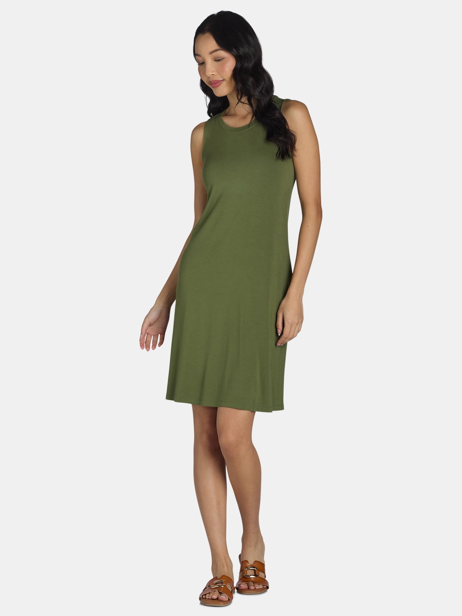 Time and Tru Women’s Sleeveless Knit Swing Dress, Sizes XS-XXXL