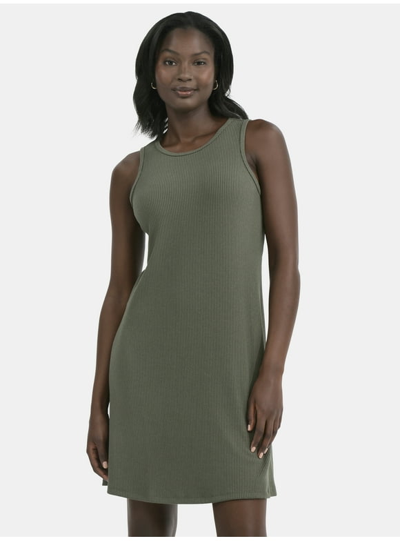 Women's Sleeveless Ribbed Swing Dress, Sizes XS-XXXL