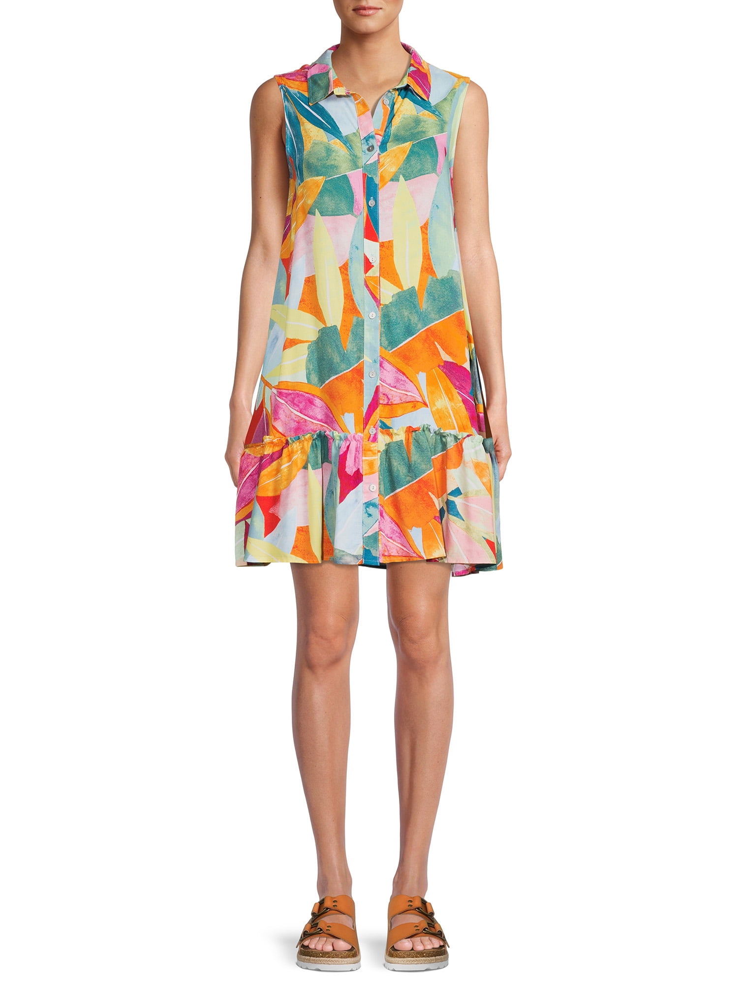 Time and Tru Women's Sleeveless Shirt Dress