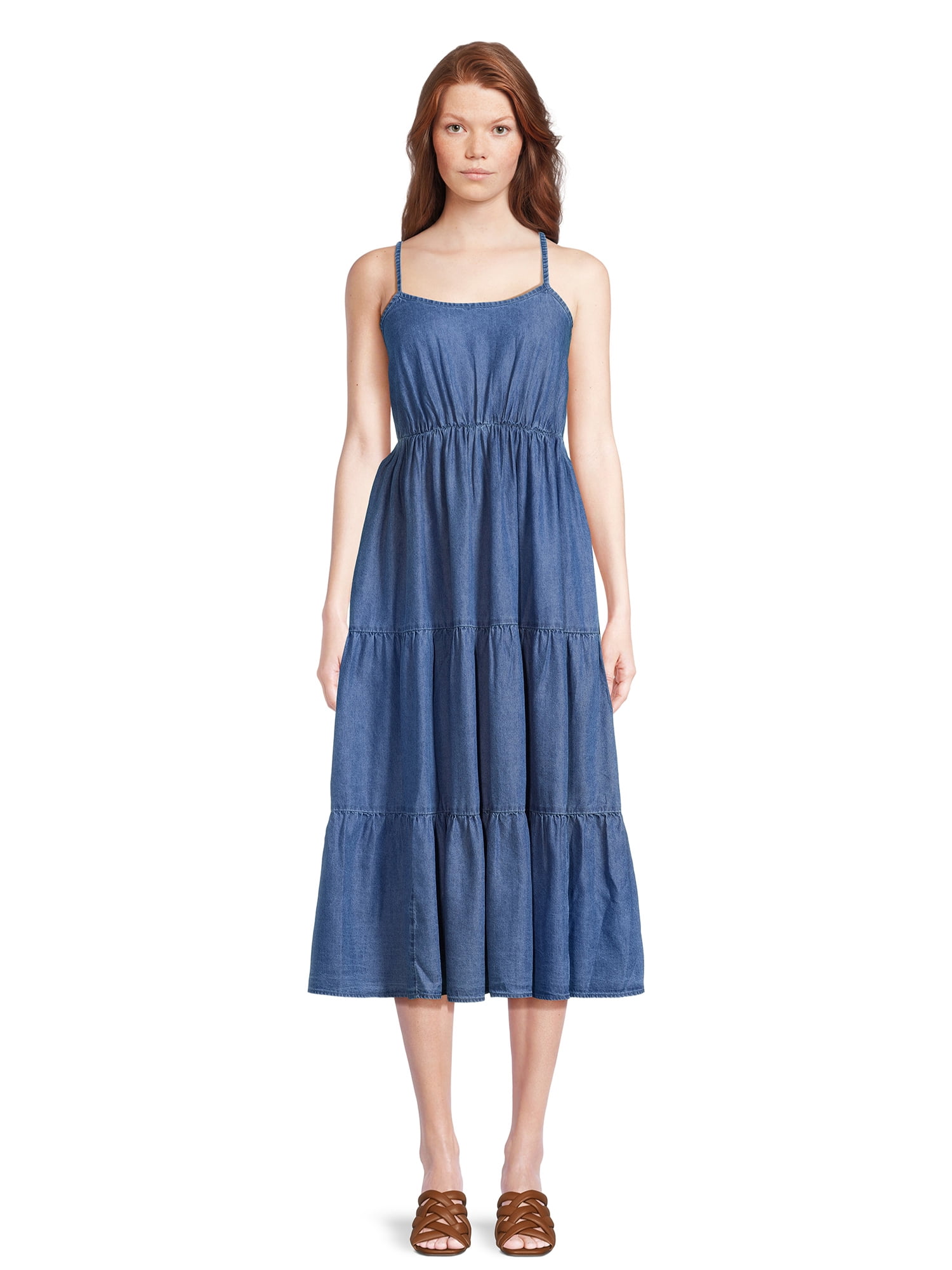 Time and Tru Women's Sleeveless Tiered Dress with Spaghetti Straps ...