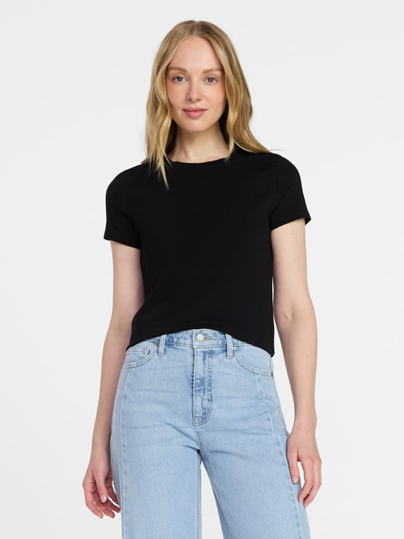 Women's Slim Fit Crewneck Tee with Short Sleeves, Sizes XS-XXXL