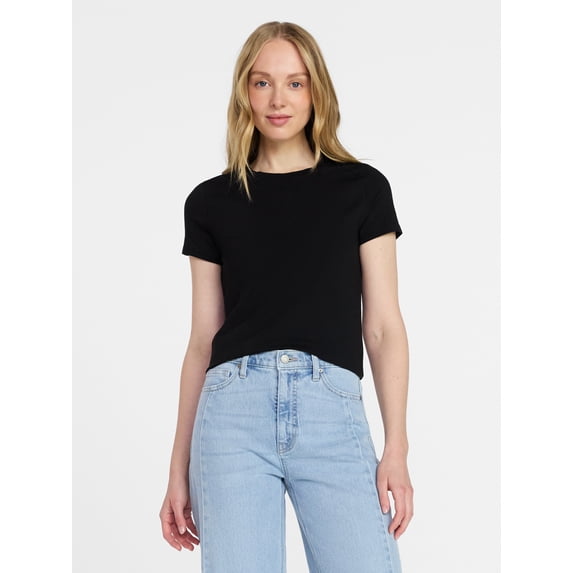 Time and Tru Women's Slim Fit Crewneck Tee with Short Sleeves, Sizes XS-XXXL