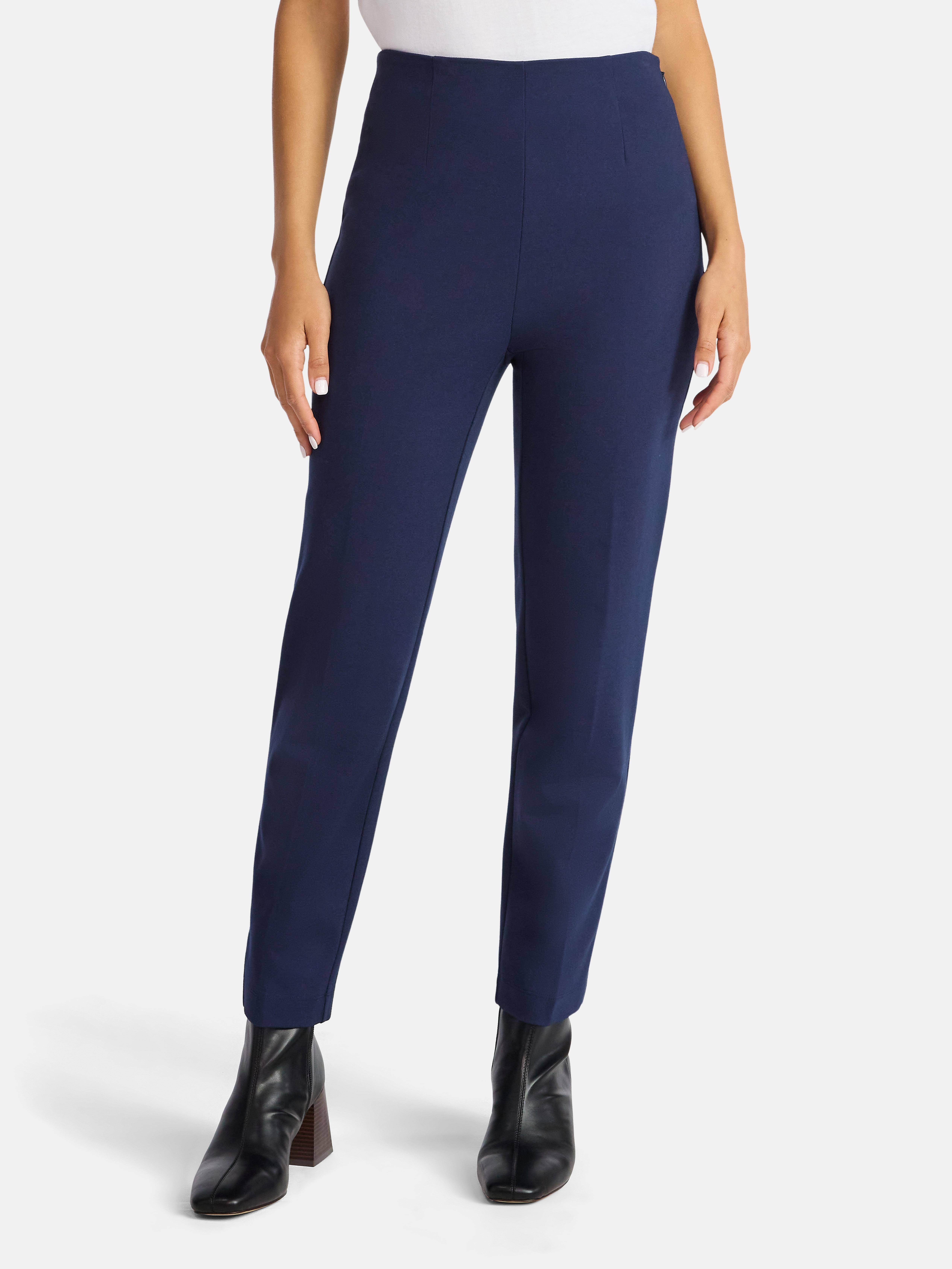 Time and Tru Women's Slim Straight Ponte Knit Dress Pants, 27” Inseam, Sizes XS-XXL