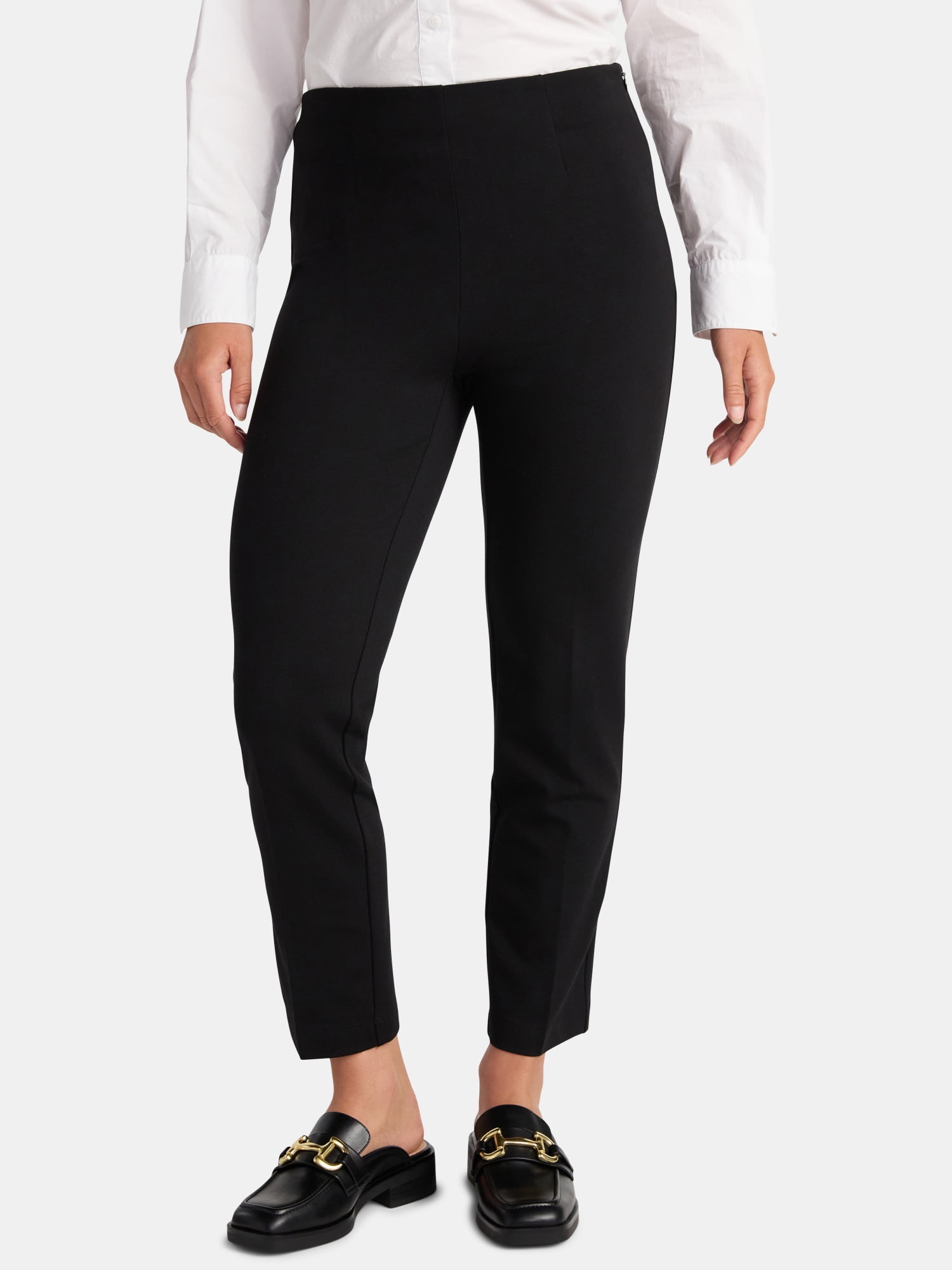 Time and Tru Women's Slim Straight Ponte Knit Dress Pants, 27” Inseam, Sizes XS-XXL