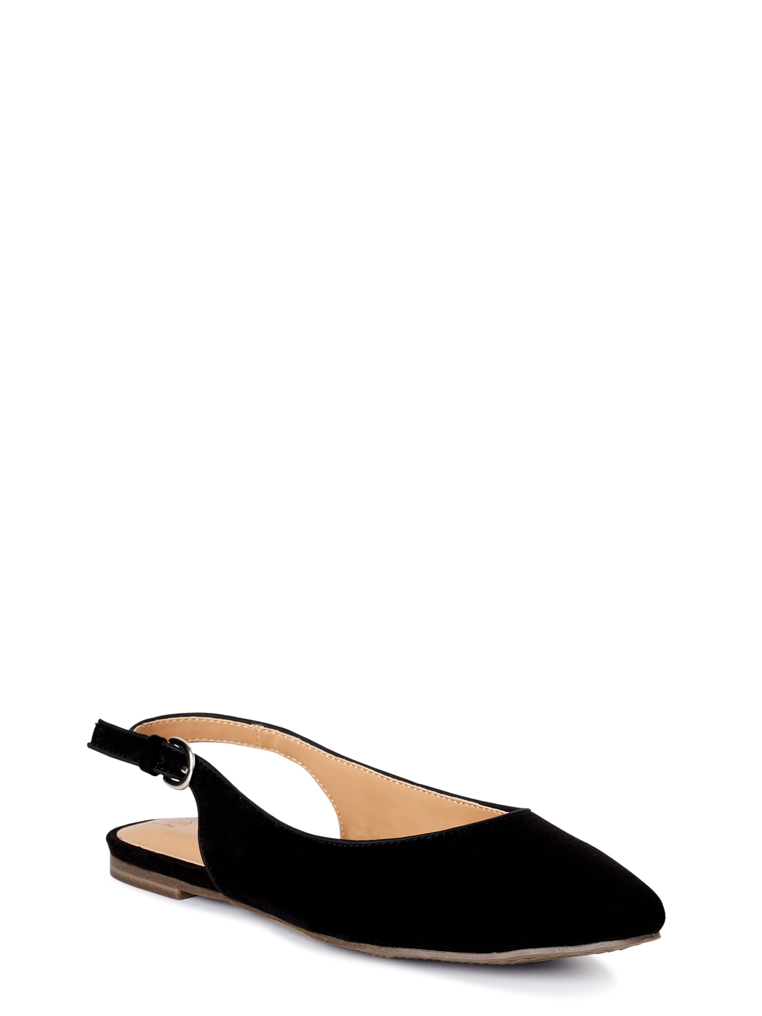 Time and Tru; Women's Slingback Flats Casual and Dress Shoe, Point Toe Black, 8