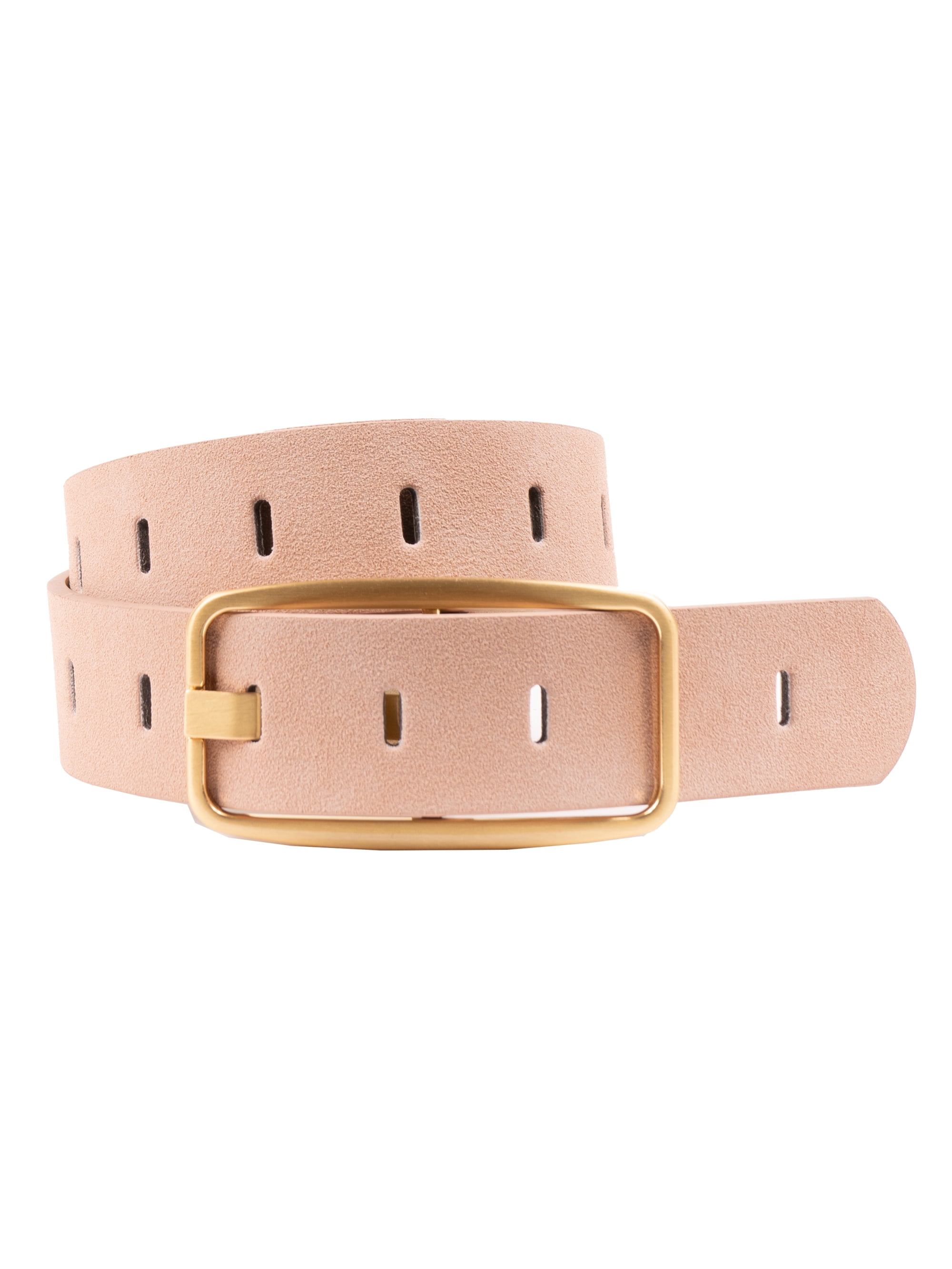 Time and Tru Women's Slotted Perforated Suede Belt, Blush