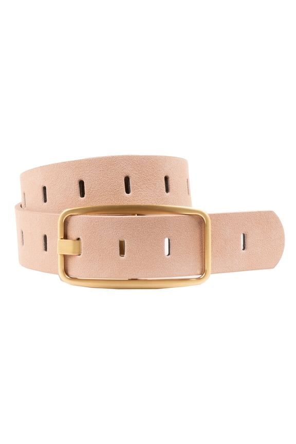 Women's Slotted Perforated Suede Belt, Blush