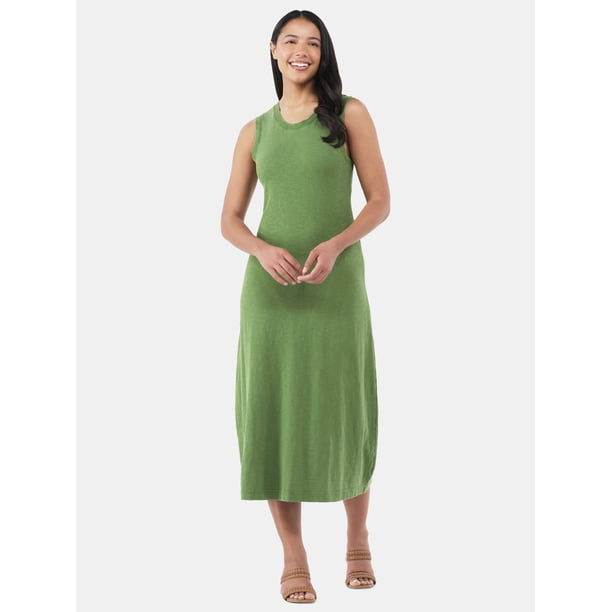 Time and Tru Women's and Women's Plus Slub Cotton Tank Midi Dress, Sizes XS-XXXL
