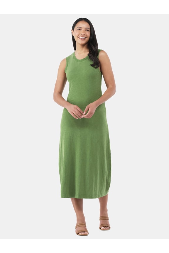 Women's and Women's Plus Slub Cotton Tank Midi Dress, Sizes XS-XXXL