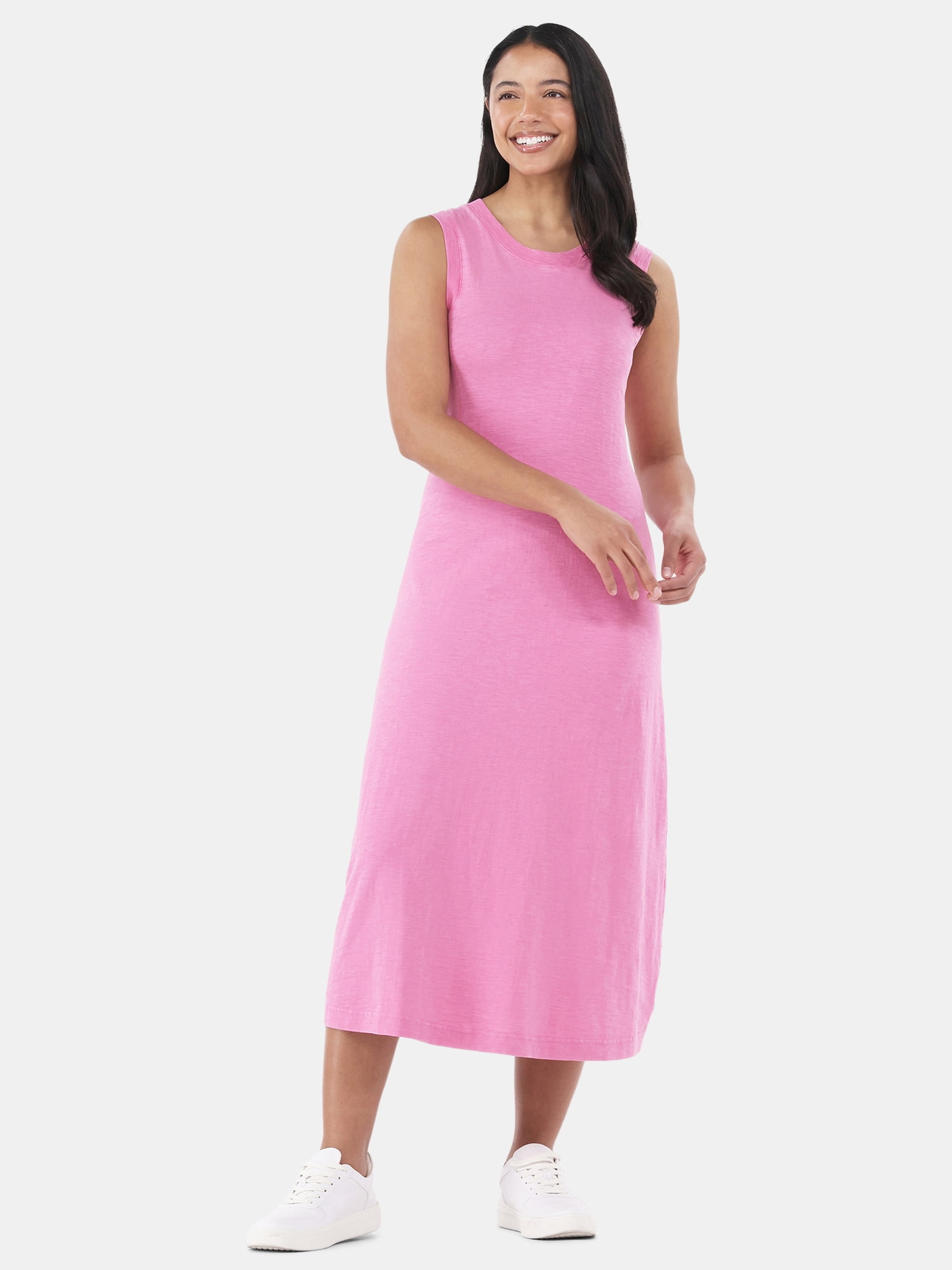 Time and Tru Women's and Women's Plus Slub Cotton Tank Midi Dress, Sizes XS-XXXL