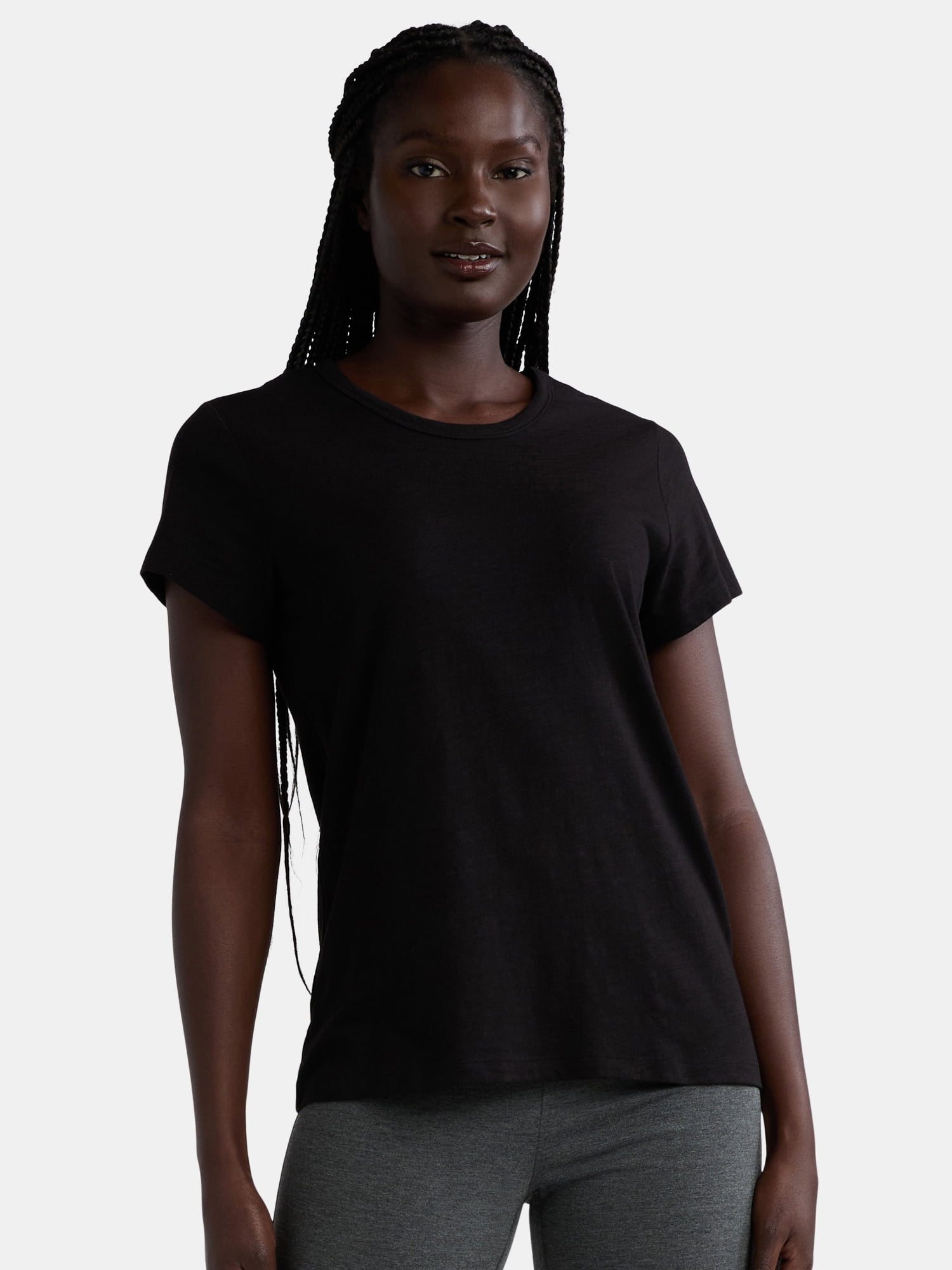 Time and Tru Women’s Slub Jersey Crewneck Tee with Short Sleeves, 2-Pack, Sizes XS-3XL