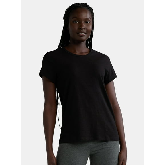 Time and Tru Women’s Slub Jersey Crewneck Tee with Short Sleeves, 2-Pack, Sizes XS-3XL