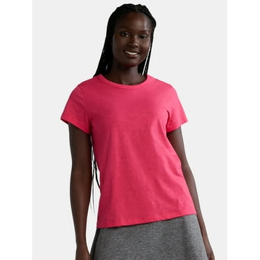 Time and Tru Women’s Slub Jersey Crewneck Tee with Short Sleeves, 2-Pack, Sizes XS-3XL