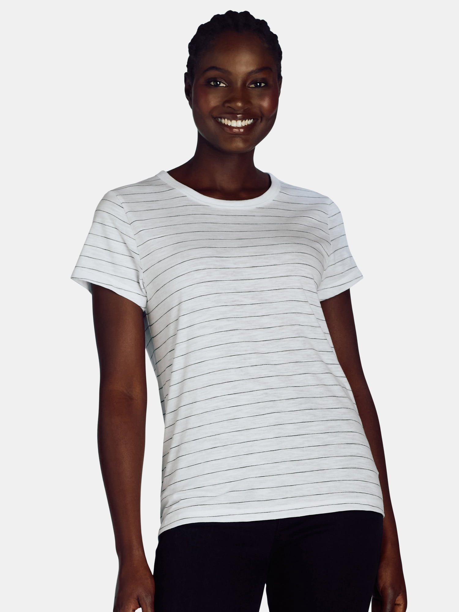 Time and Tru Women’s Slub Jersey Crewneck Tee with Short Sleeves, Sizes XS-XXXL
