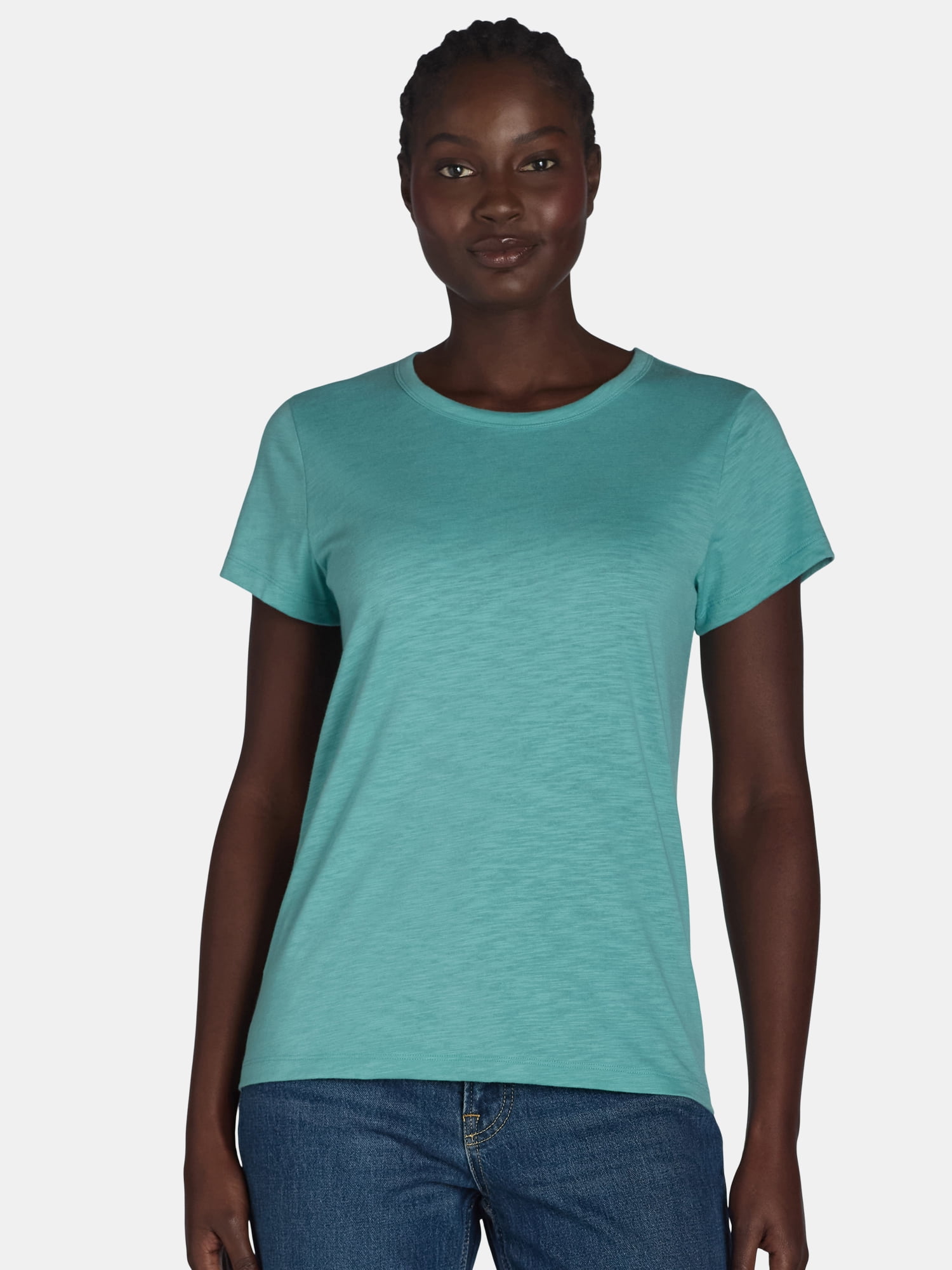 Time and Tru Women's Slub Jersey Crewneck Tee with Short Sleeves, Sizes XS-XXXL