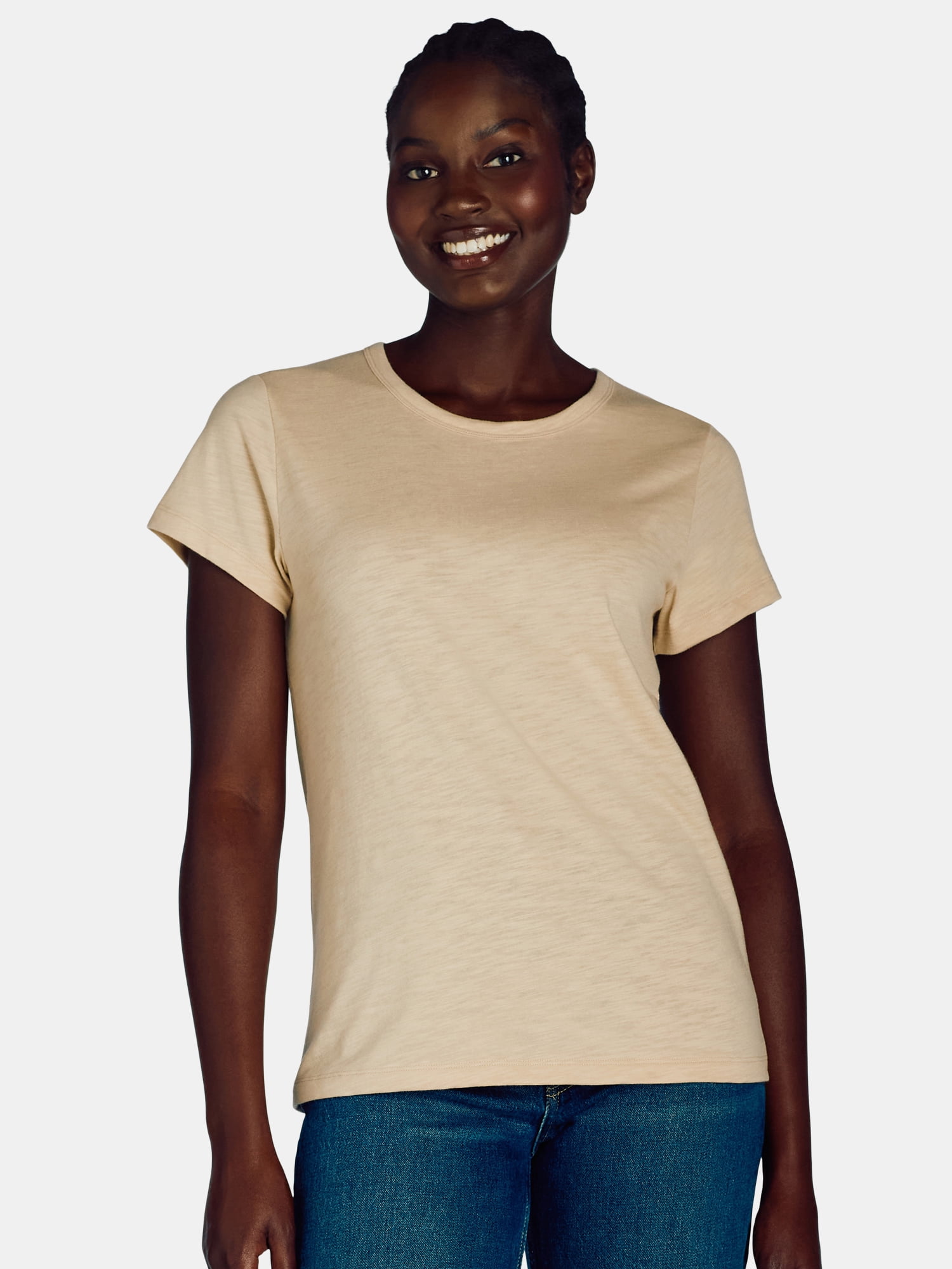 Womens Slub Jersey Crewneck Tee with Short Sleeves, Sizes XS-XXXL