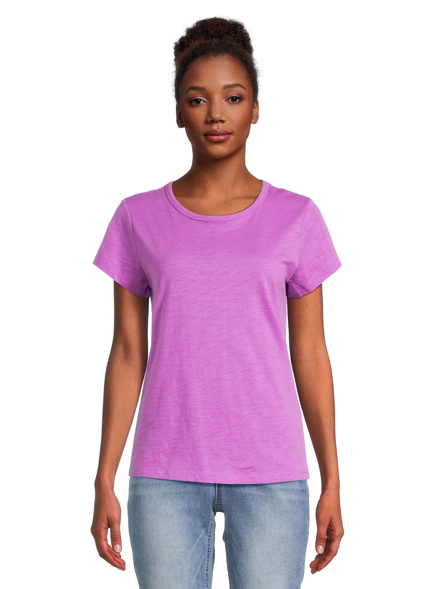 Time and Tru Women’s Slub Jersey Crewneck Tee with Short Sleeves, Sizes XS-XXXL
