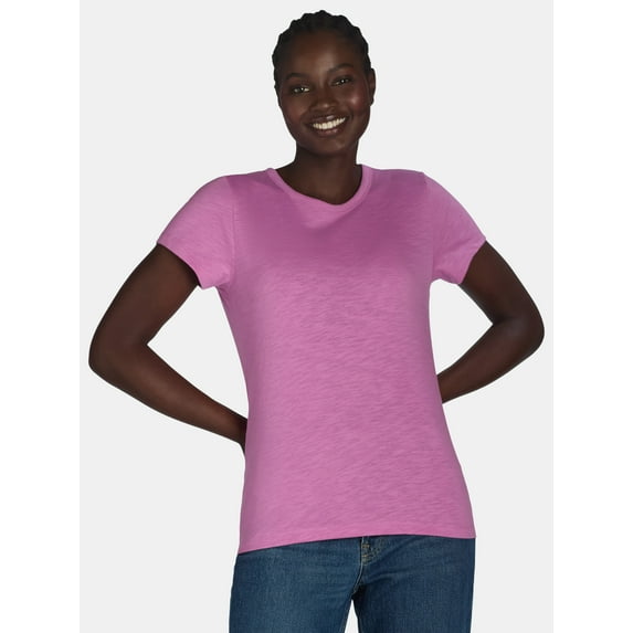 Time and Tru Women’s Slub Jersey Crewneck Tee with Short Sleeves, Sizes XS-XXXL